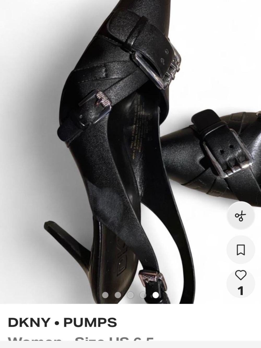 DKNY Black leather Pointed Slingback Heels with Buckle